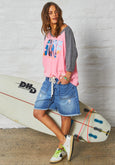 Surf Batwing Tee- Pink/Charcoal