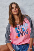 Surf Batwing Tee- Pink/Charcoal