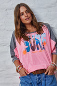 Surf Batwing Tee- Pink/Charcoal