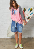 Surf Batwing Tee- Pink/Charcoal