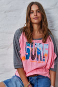 Surf Batwing Tee- Pink/Charcoal