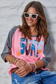 Surf Batwing Tee- Pink/Charcoal