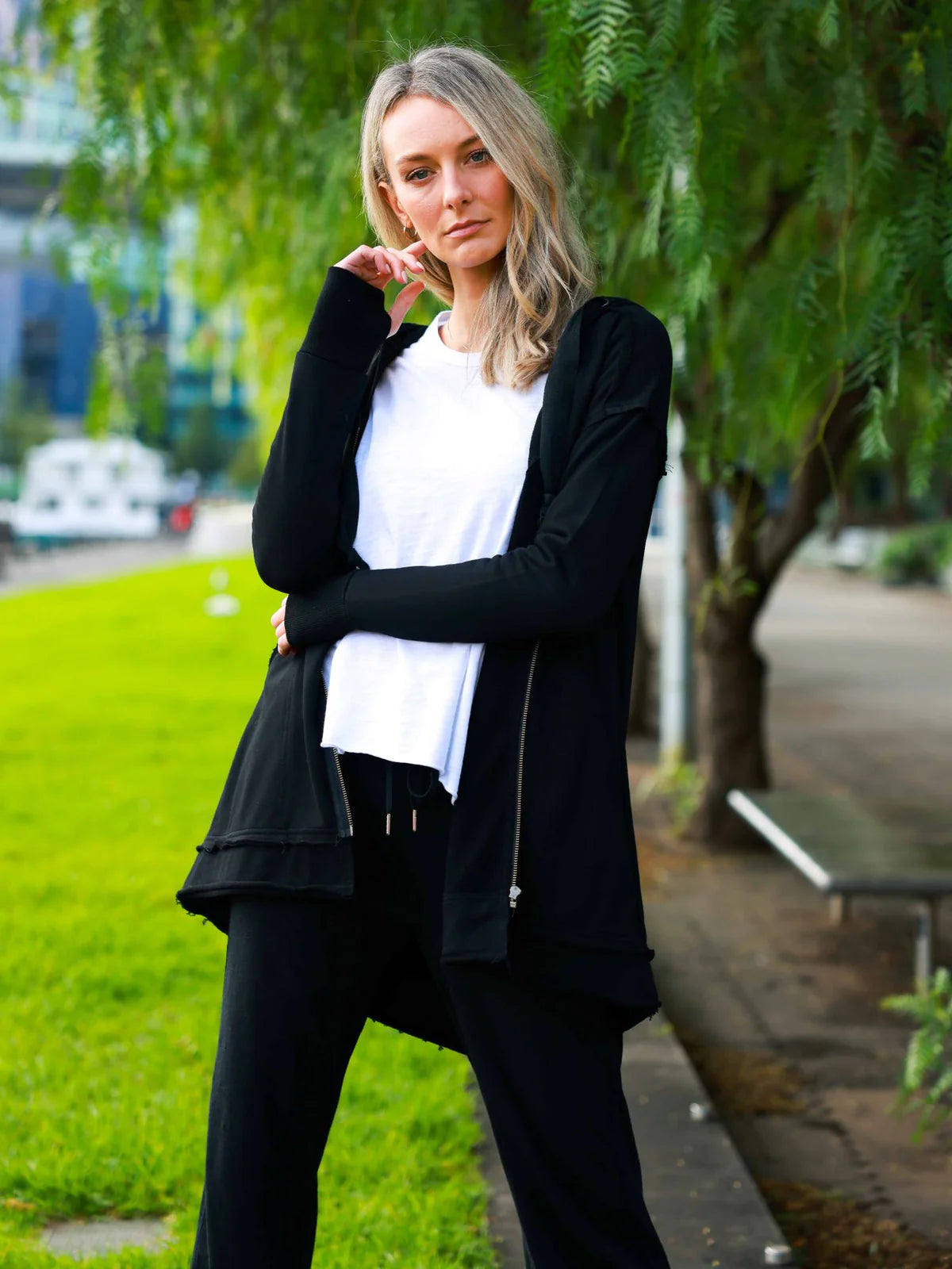 Charlie Sweatshirt Hooded Jacket- Black