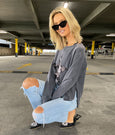 Sequin Star Sweat- Charcoal