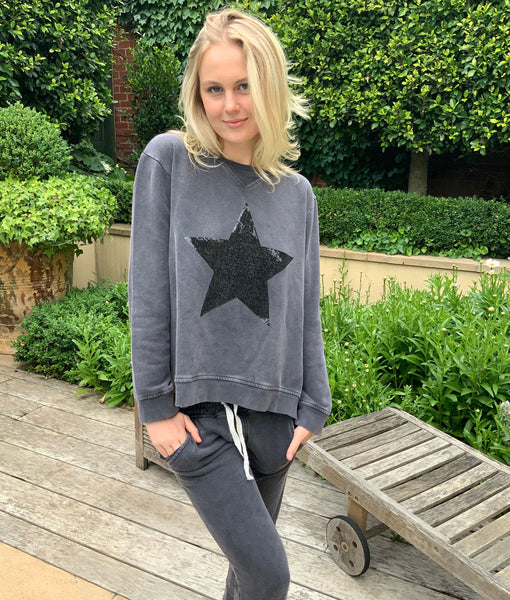 Sequin Star Sweat- Charcoal