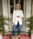 Sporty Luxe Blazer – Sand with Cream & Beige Arm Stripes