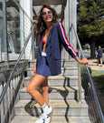 Arm Stripe Blazer – Navy with red / pink