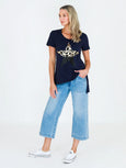 Rosemary Splice Leopard Star Tee- Navy