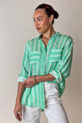 Island Green Stripe Boyfriend Linen Shirt