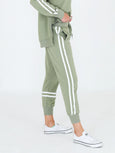 Jamie Two-Stripes Sweatpants- Sage Leaf