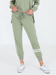 Jamie Two-Stripes Sweatpants- Sage Leaf