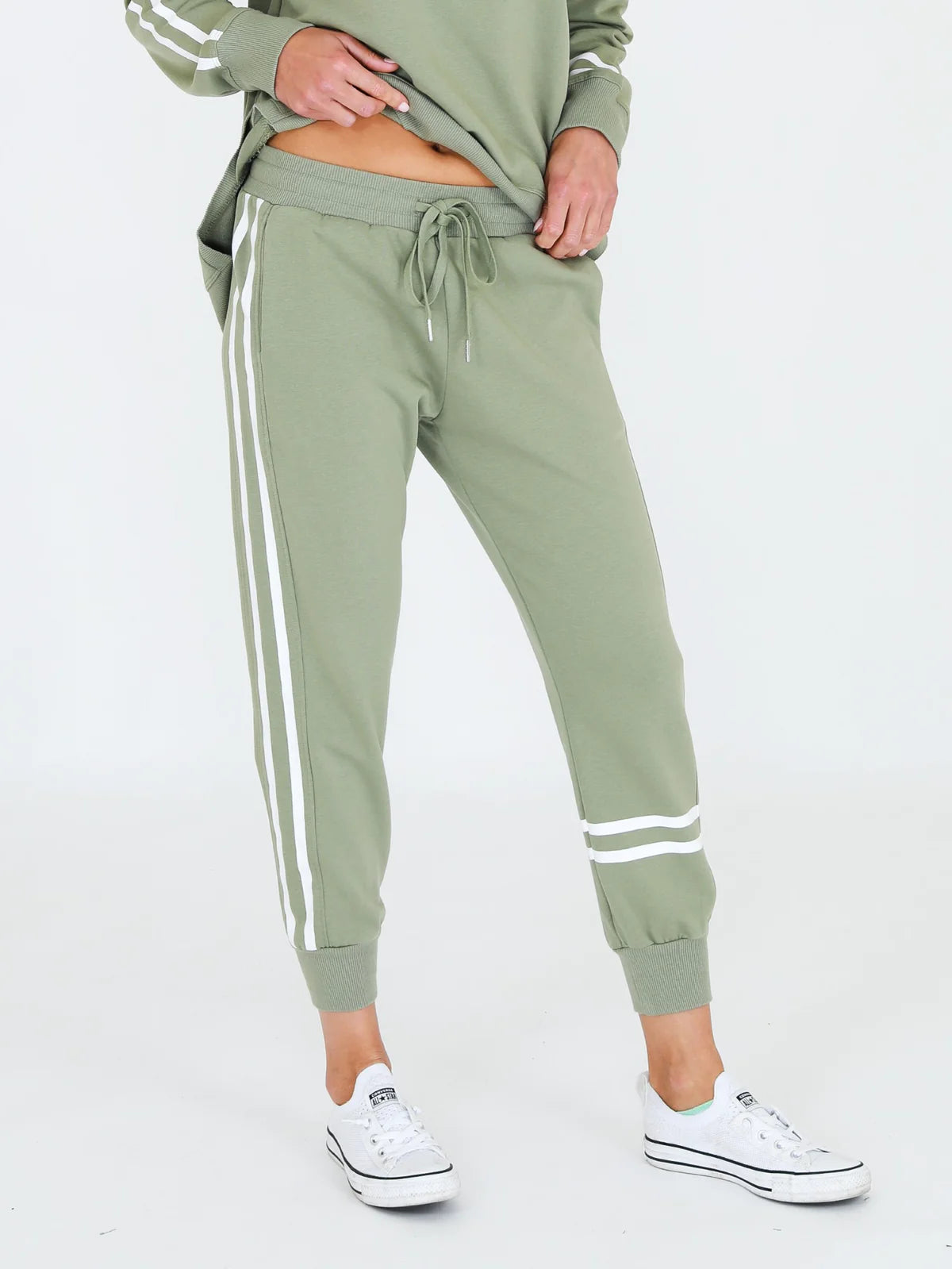 Jamie Two-Stripes Sweatpants- Sage Leaf