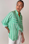 Island Green Stripe Boyfriend Linen Shirt