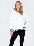 Striped Rib Sweater- White