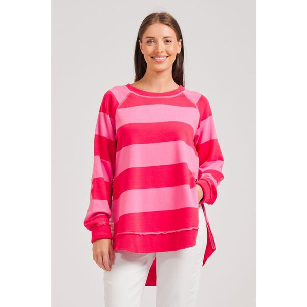 Curved Zipside Sweatshirt- Red/Hot Pink