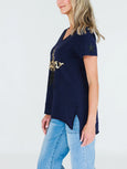 Rosemary Splice Leopard Star Tee- Navy