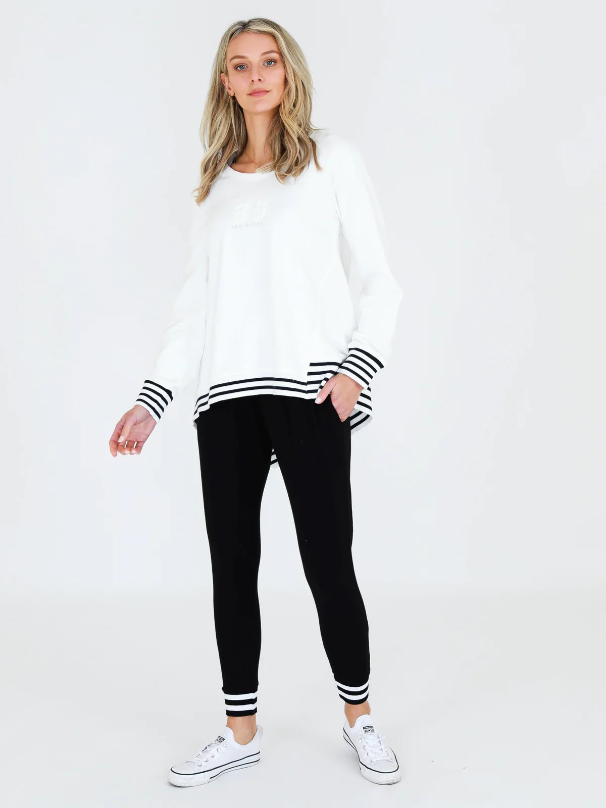 Striped Rib Sweater- White