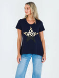 Rosemary Splice Leopard Star Tee- Navy