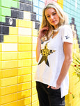 Leopard Splice Star T Shirt- White