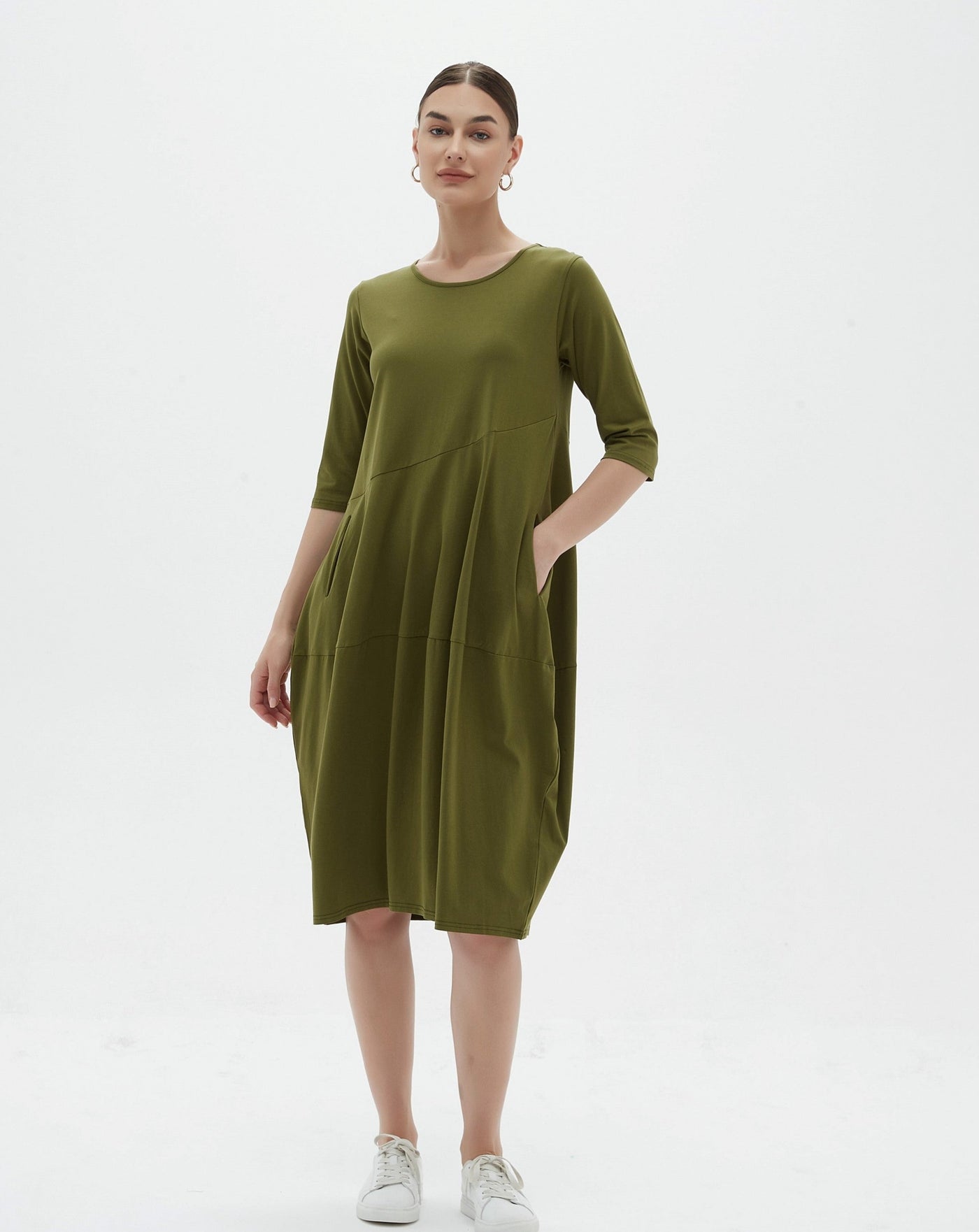 Diagonal Seam Dress - Moss