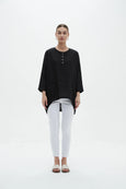 Half Placket Relaxed Top- Black