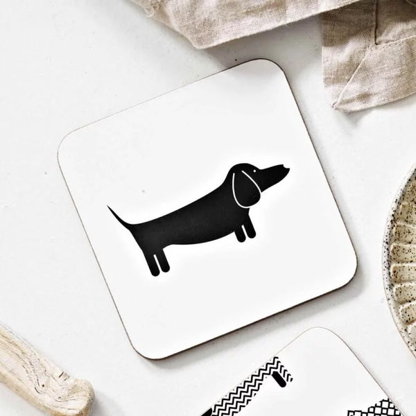 Dapper Dachshund Dog Cork Backed Coasters Set of 4 | Black & White