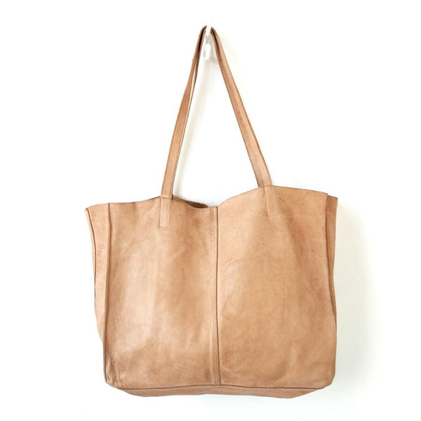 JuJu and Co Unlined Leather Tote-Natural