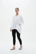 Half Placket Relaxed Top- White