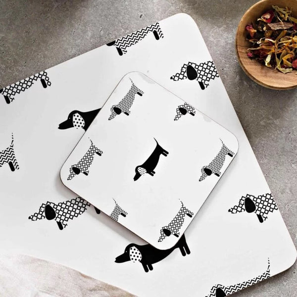 Dachshund Panache Dog Cork Backed Coasters Set of 4 | Black & White